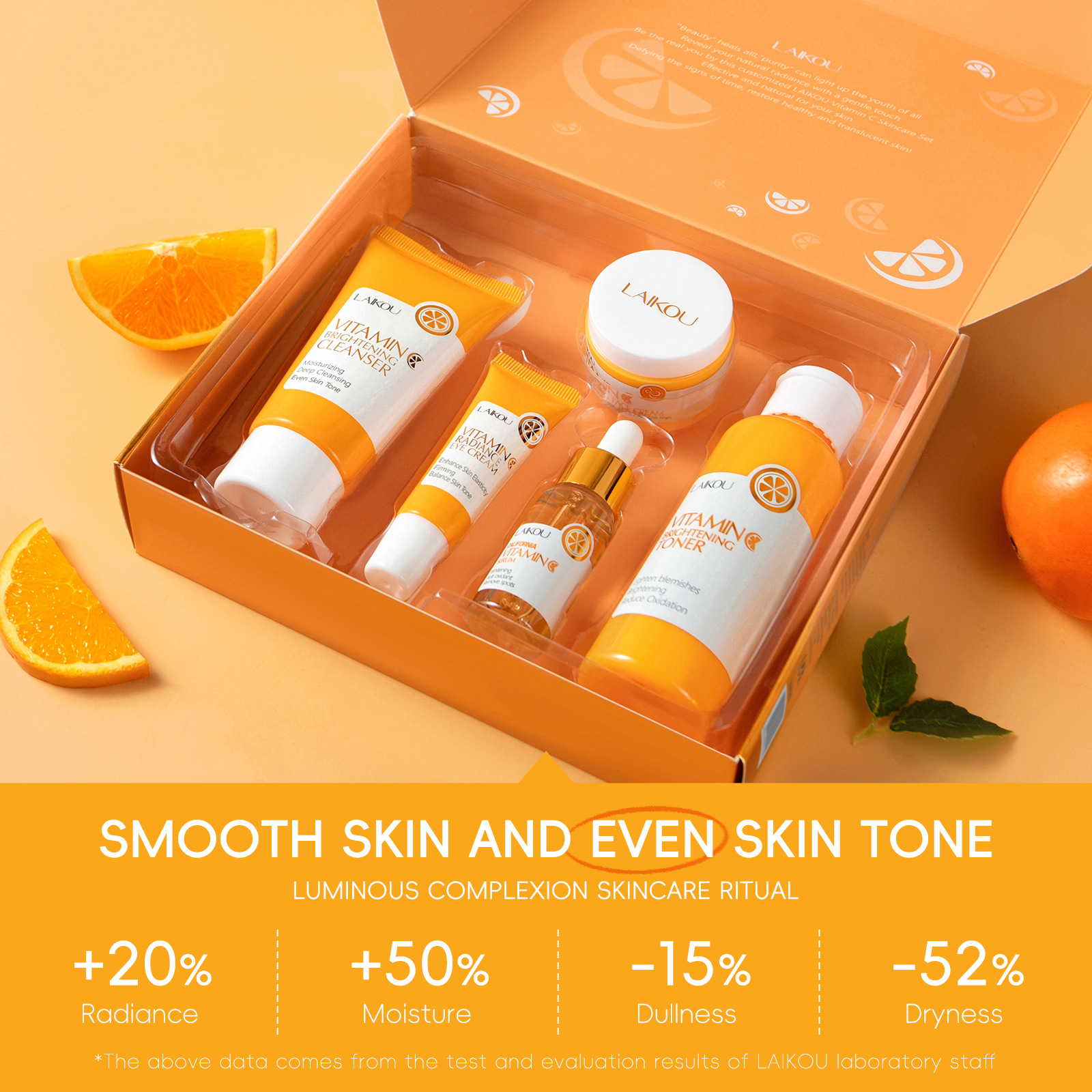 Cross-Border Laikou Vitamin C Series Skin Care Product Set 5-Piece Set Cleansing Toner Essence Eye Cream Essence Cream