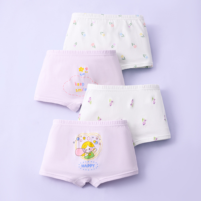 Girls' Underwear Pure Cotton Medium and Large Children's Cartoon Bacteriostasis Girls' Children's All Cotton Little Girl's Baby Boxer Shorts Boxer