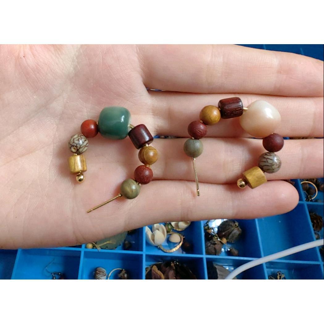 Натуральные серьги с оригинальным дизайном, винтажные, натуральный камень, сандал, бодхи, 14-каратное золото, ретро серьги для женщин