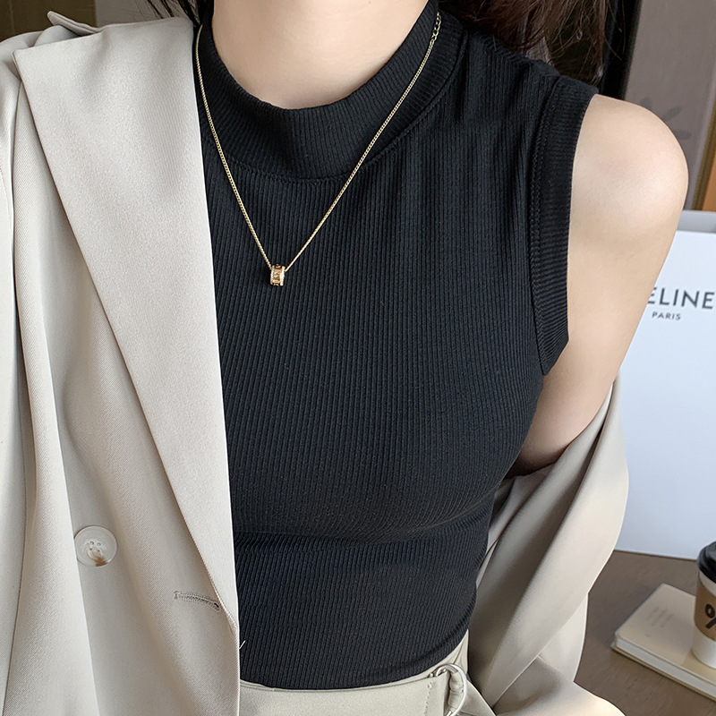 H520 Round Neck Threaded Bottoming Shirt Women's Sleeveless Vest Suspbottomer Cover Side Breasts Outer Wear Inner Top Wholesale Live Broadcast
