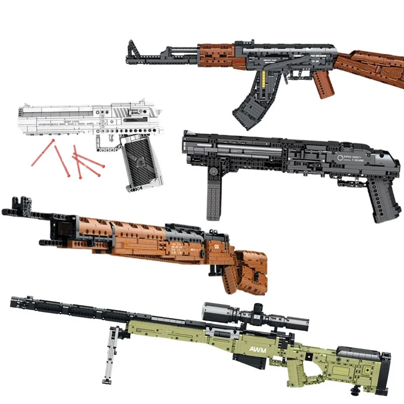 Building Block Gun Series 77001-77029at-4 Rocket Launcher Assembly Small Particle Toy Electric Continuous Fire