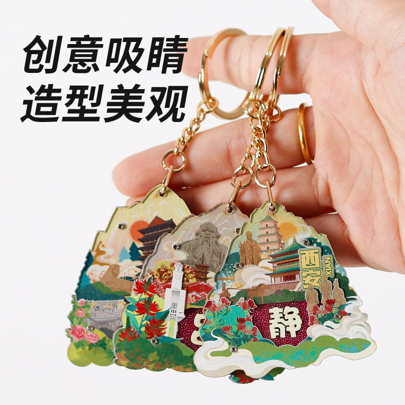 Customized wooden luminous city keychain family name hundred family name date travel commemorative pendant cultural creative gift