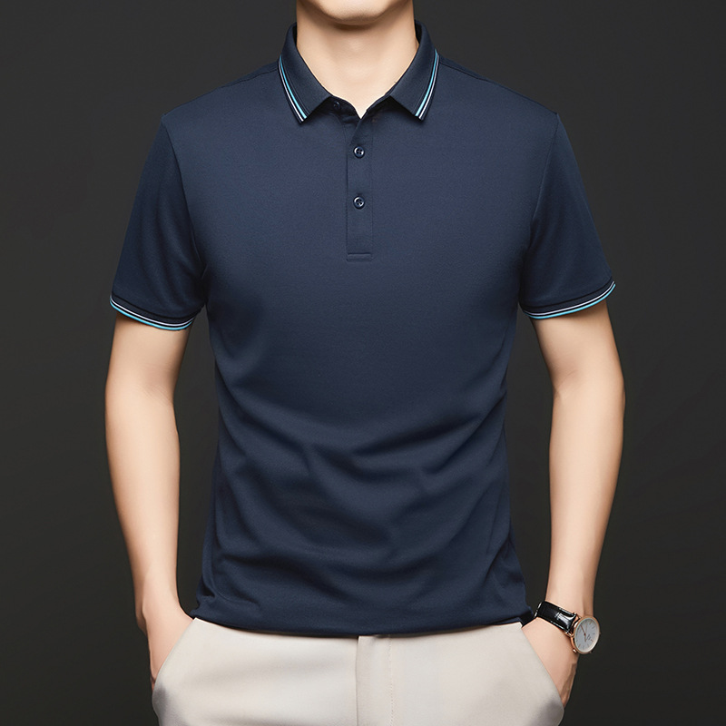 New Cool Cotton Lapel Half-Sleeved Polo Shirt for Men Simple Pure Color Basic Breathable Short-Sleeved T-Shirt Men's T-Shirt