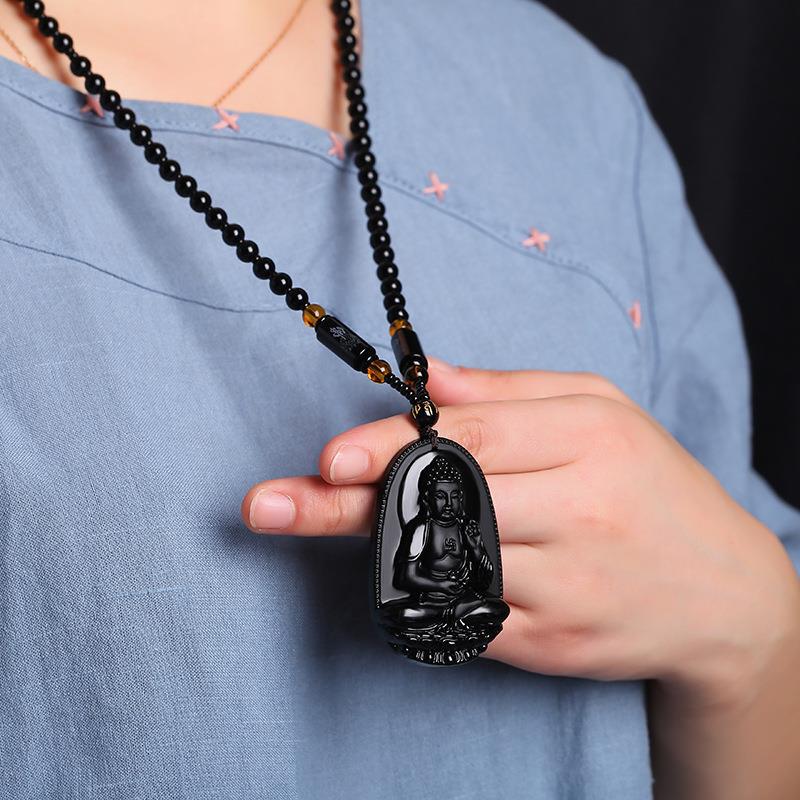 2023 Winter Sweater Chain Imitation Obsidian Zodiac Guardian God Eight Buming Buddha Pendant