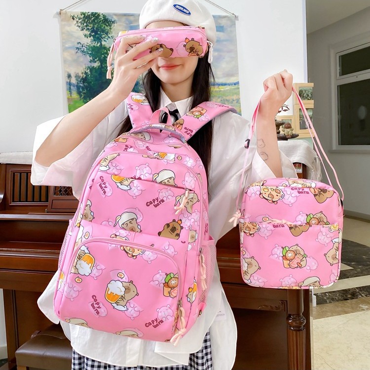 New Nylon Primary School Student Cute Kapibara Backpack Female Korean Casual Lightweight Versatile School Bag Wholesale