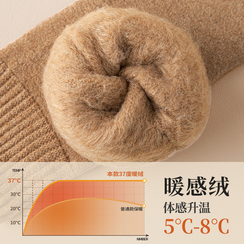 Winter Cashmere Socks Fleece-Lined Thickeneded Mid-Calf Socks for Women Autumn and Winter Warm Confinement Socks Floor Socks Wool Thick Socks