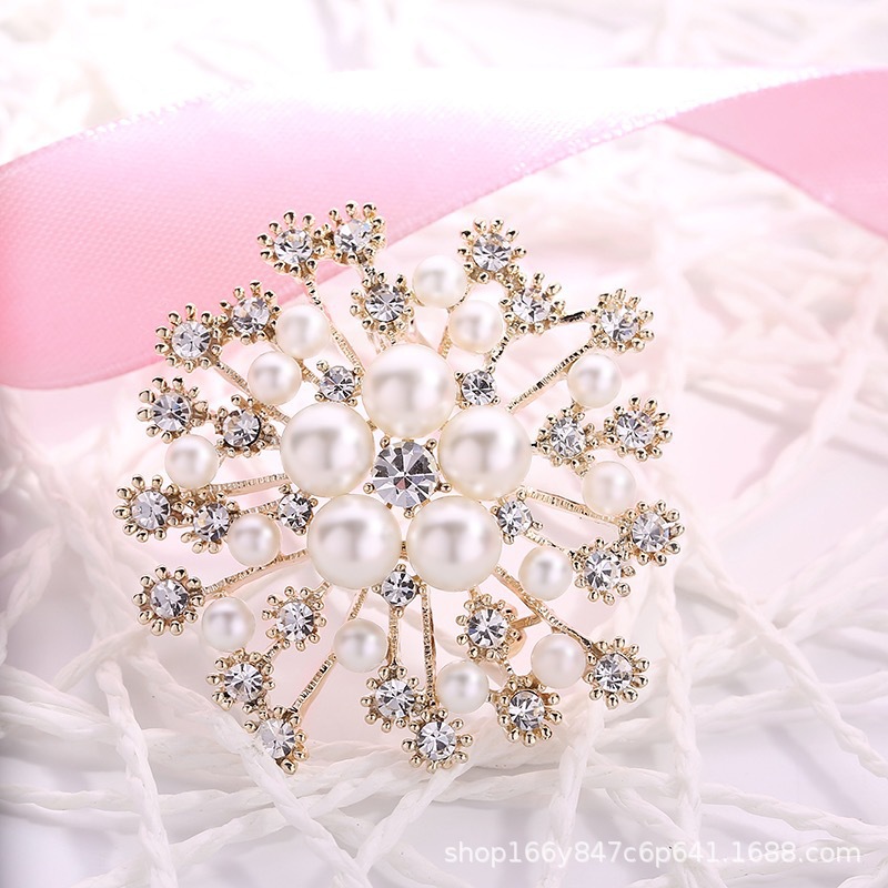 Брошь в форме снежинки с жемчугом, оптовая и розничная продажа