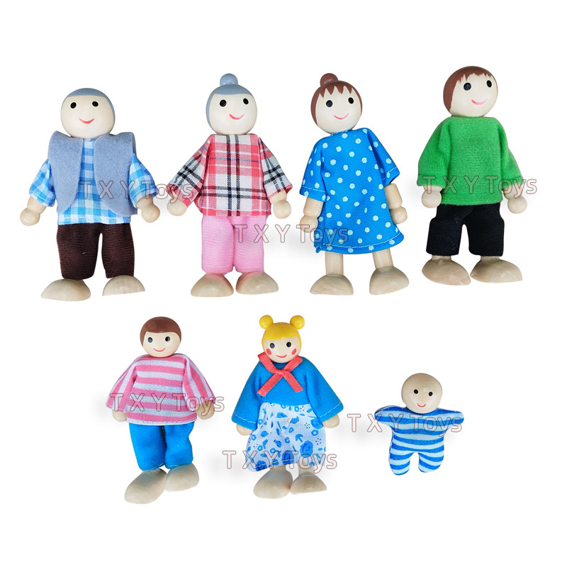 Cross-border 24-year-old meatball head puppet puppet 6/7 wooden family educational toy parent-child joint can be movable