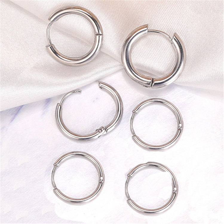 Cross-Border Popular Stainless Steel Plain Hoop Earrings Round Earrings European and American Earrings Hoop Earrings Piercing Jewelry Wholesale