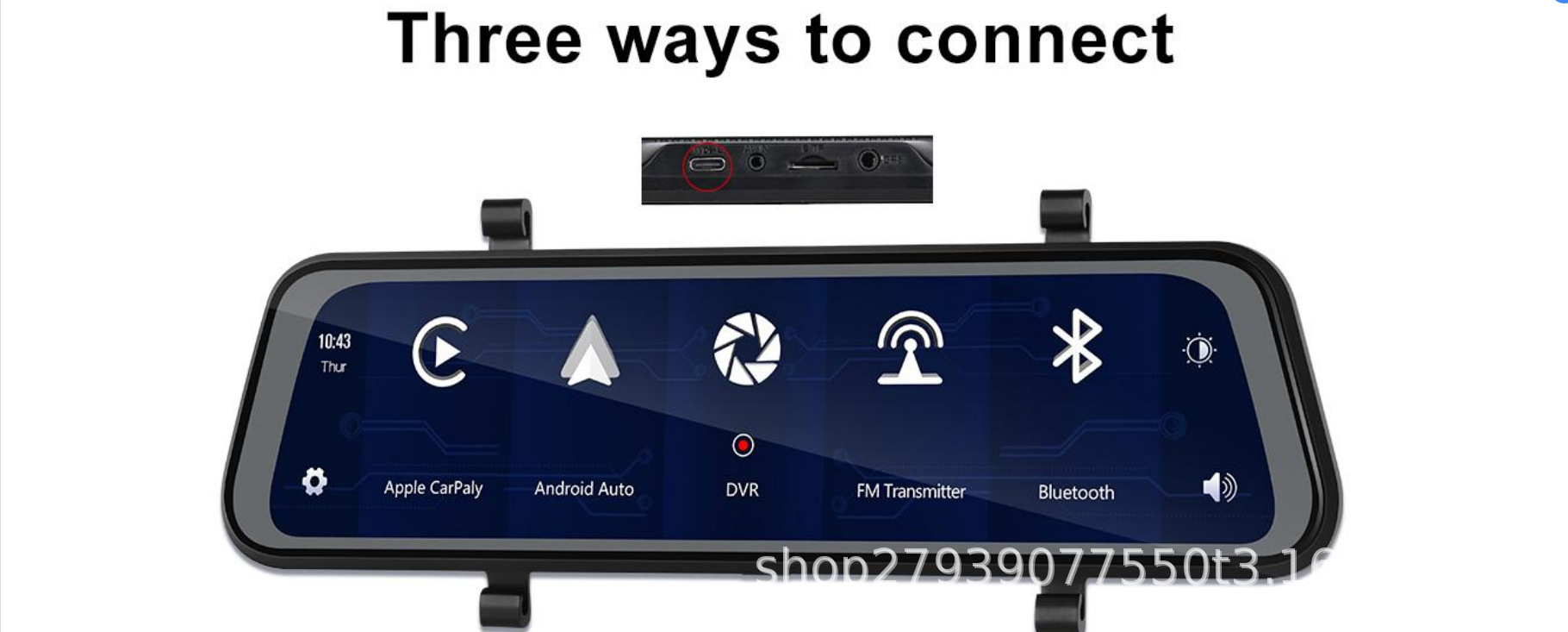 9.66inch Carplay/Android Auto/Appleairplay/Screen Projection/Tf Card Rearview Mirror Dual Recording Hd