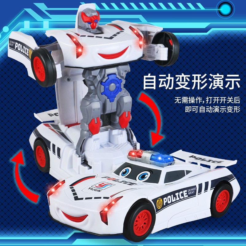 Tiktok Popular Stunt Transforming Car Robot Electric with Music Boy Universal Police Car Toy Remote Control Car