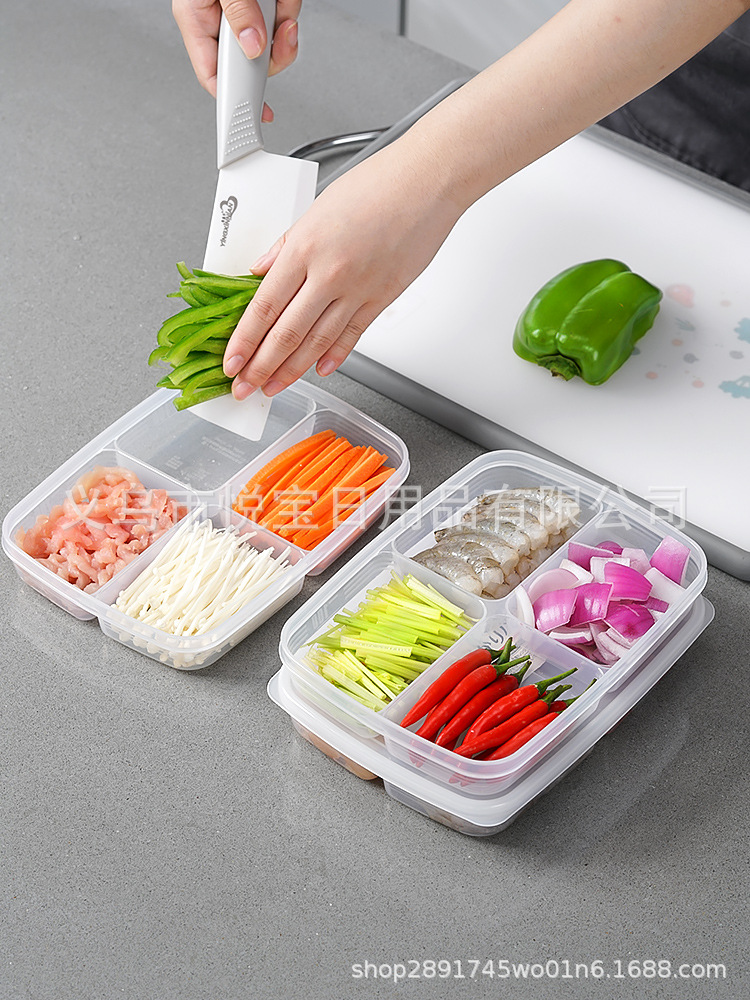 Japanese-style food preparation artifact four-compartment fresh-keeping box refrigerator special onion, ginger, garlic and shredded pork slices frozen food-grade storage box