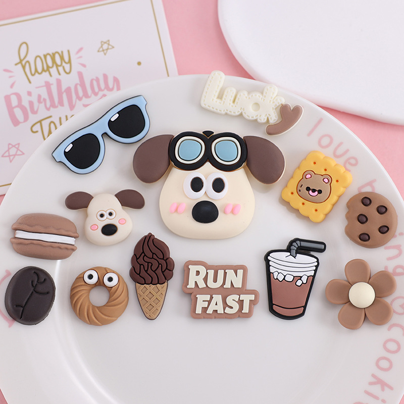 Flying dog safety helmet glasses puppy PVC soft rubber accessories DIY mobile phone case ipad decorative hole shoes refrigerator sticker