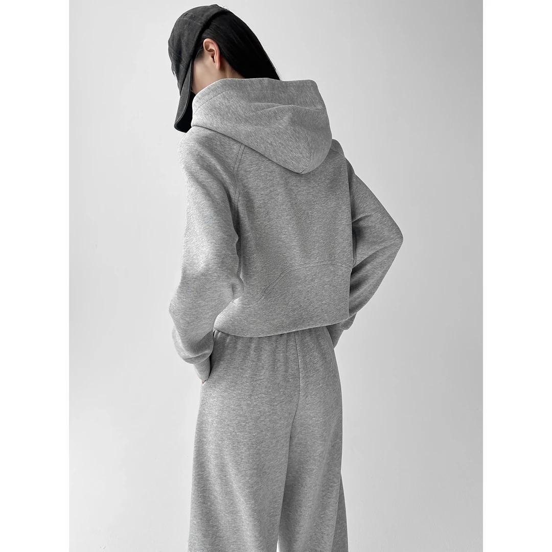 Grab the Mirror Small Waist Essence Short Three-Dimensional Cut Slim-Fit Sports Hooded Sweatshirt Women's Spring and Autumn Loose Micro-silhouette Zipper Jacket