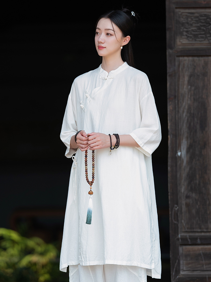 25 New Original Chinese Style Temple Layman Uniform Women's Linen Thin Buddhist Zen Meditation Meditation Practice Zen Uniform