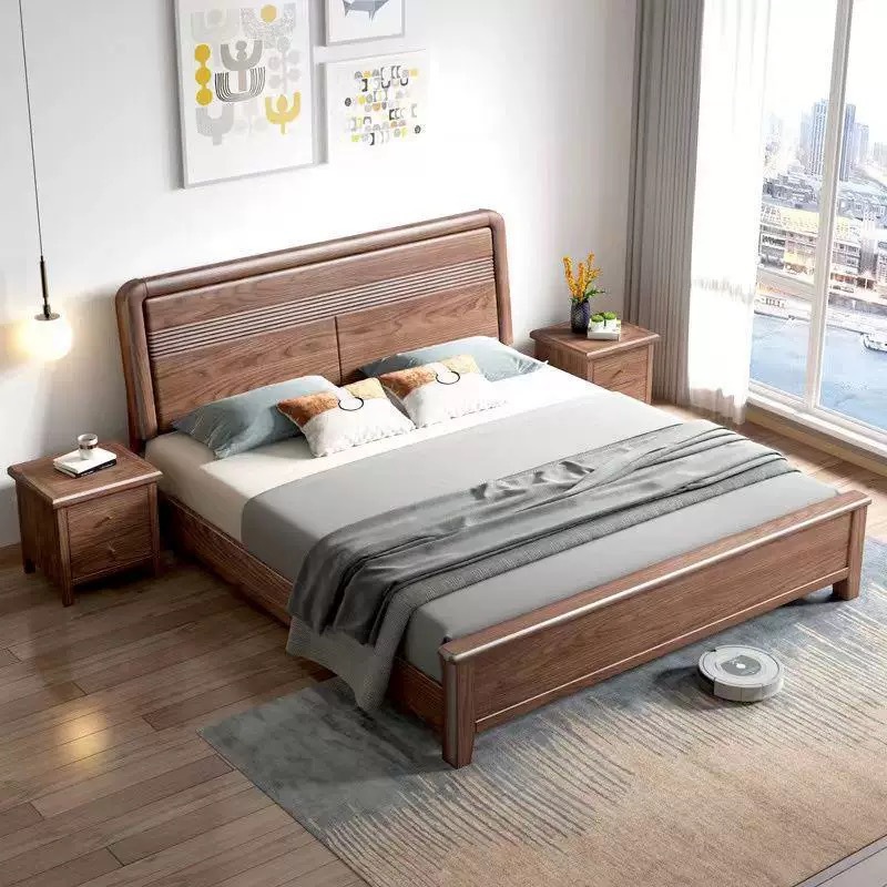 Red Oak Solid Wood Bed 1.8m Master Bedroom Double Bed Home 1.5m Air Pressure High Box Storage Bed Kidsren's Single Bed