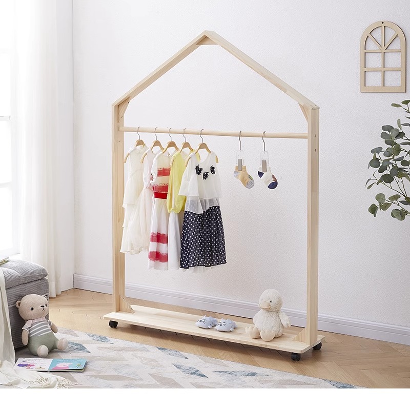 Solid Wood Coat Rack Bedroom Floor-Standing Clothes Rack Small House Clothes Rack Storage Rack Vertical Household Simple Storage Clothes Rack