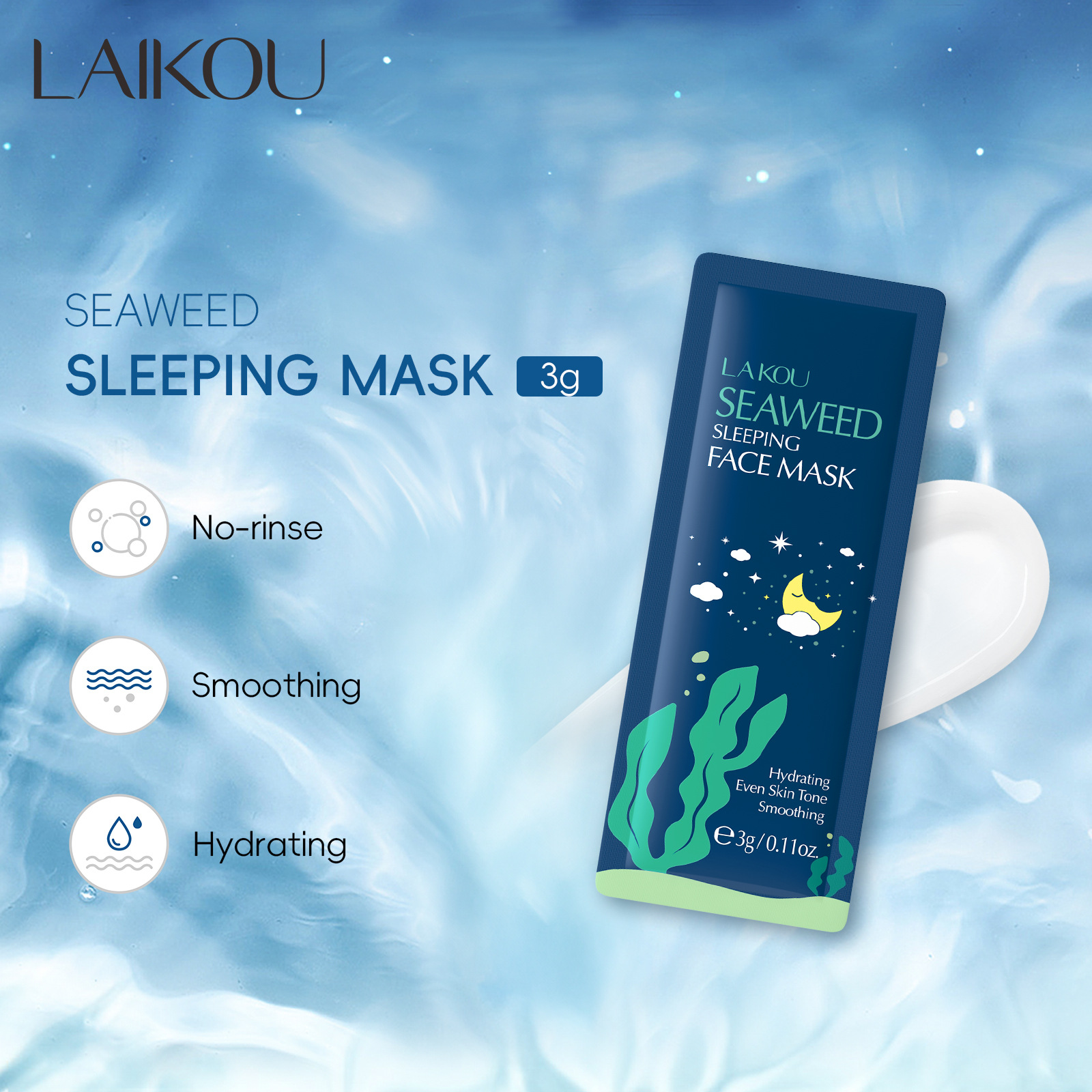 Laiko Seaweed Sleeping Mask 1 Piece 3g Full English Sleeping Mask No-Wash Wholesale Export Mask