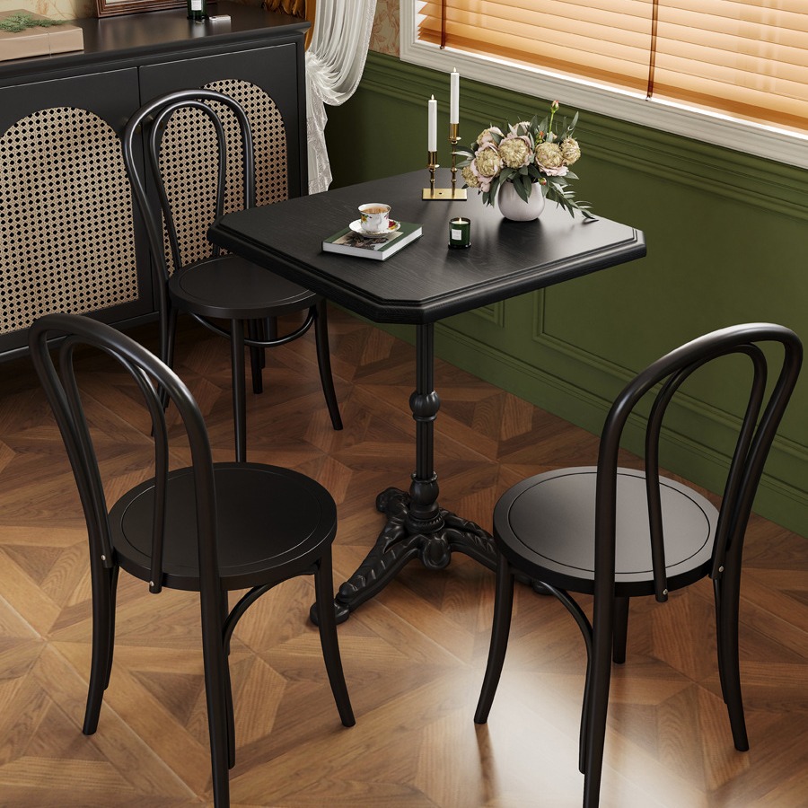 French Retro Solid Wood Iron Table and Chair Combination Internet Popular Dessert Cafe Milk Tea Shop Balcony American Small Round Dining Table