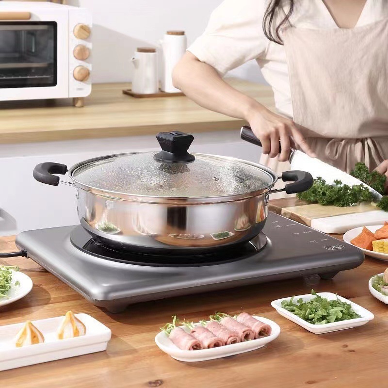 Factory Direct Sales Stainless Steel Hot Pot Thickeneded Clear Soup Hot Pot Anti-Scalding Double Ears with Lid Induction Cooker Hot Pot Special Pot