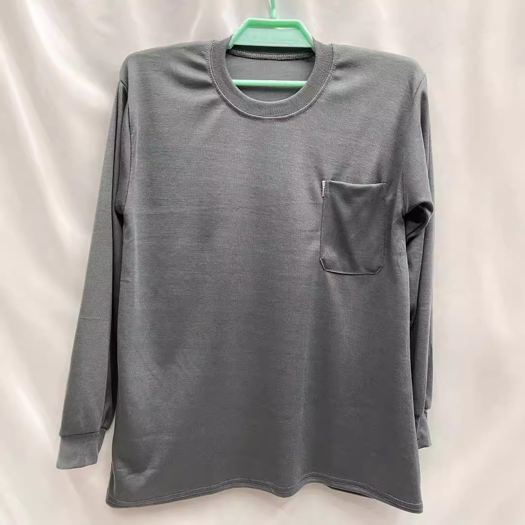 Men's Autumn Crewneck Middle-aged Real Pocket Solid Color Long Sleeve T-Shirt Crewneck Loose Base Shirt Stall Supply