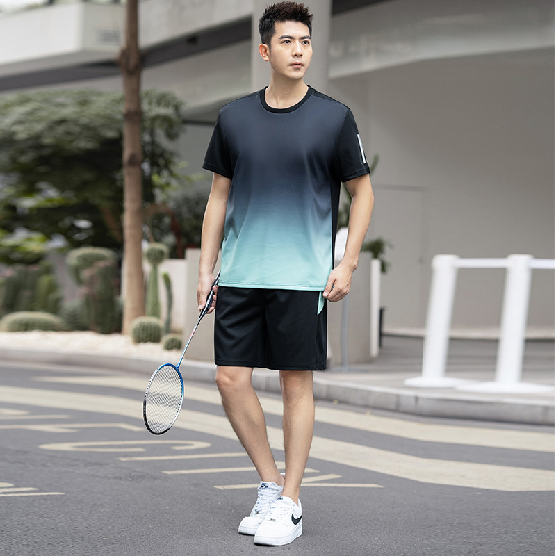 Men's Running Quick-drying Sports suit Men's Summer Ice Silk Plus Fertilizer Plus Coat Shorts Short-sleeved Sportswear suit Summer