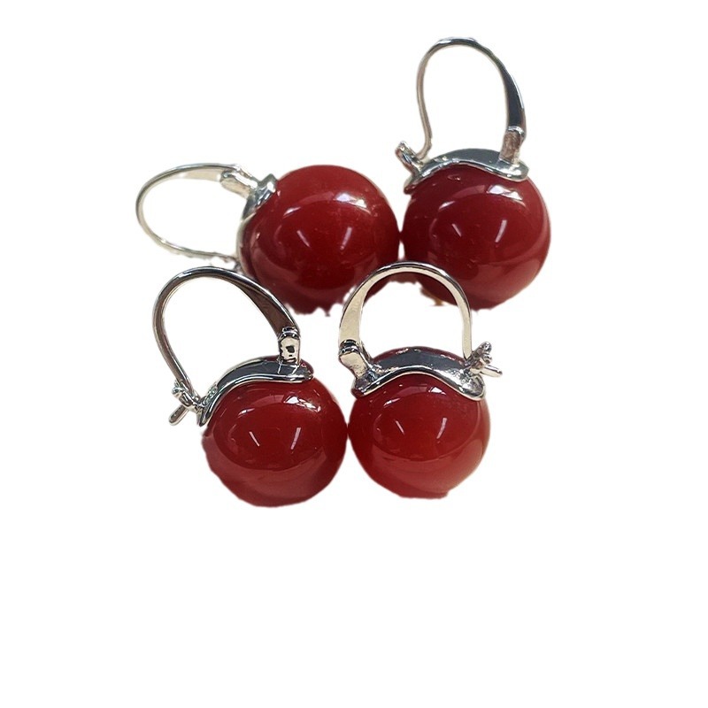 high quality round natural green chalcedony ear buckle Joker classic green chalcedony earrings factory wholesale fashion new