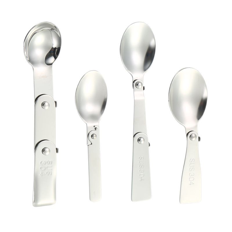 Folding spoon tableware knife storage bag creative outdoor camping tableware set logo stainless steel folding spoon