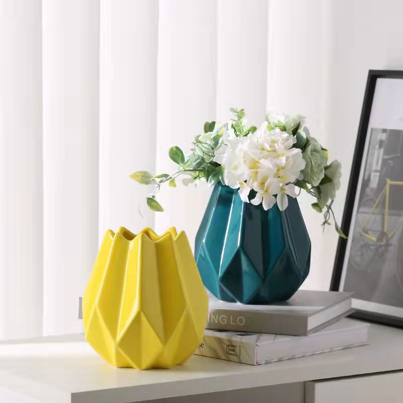 Crystal Rose Ceramic Vase Ruffled White Handmade Flower Pumpkin Durian Skirt Origami