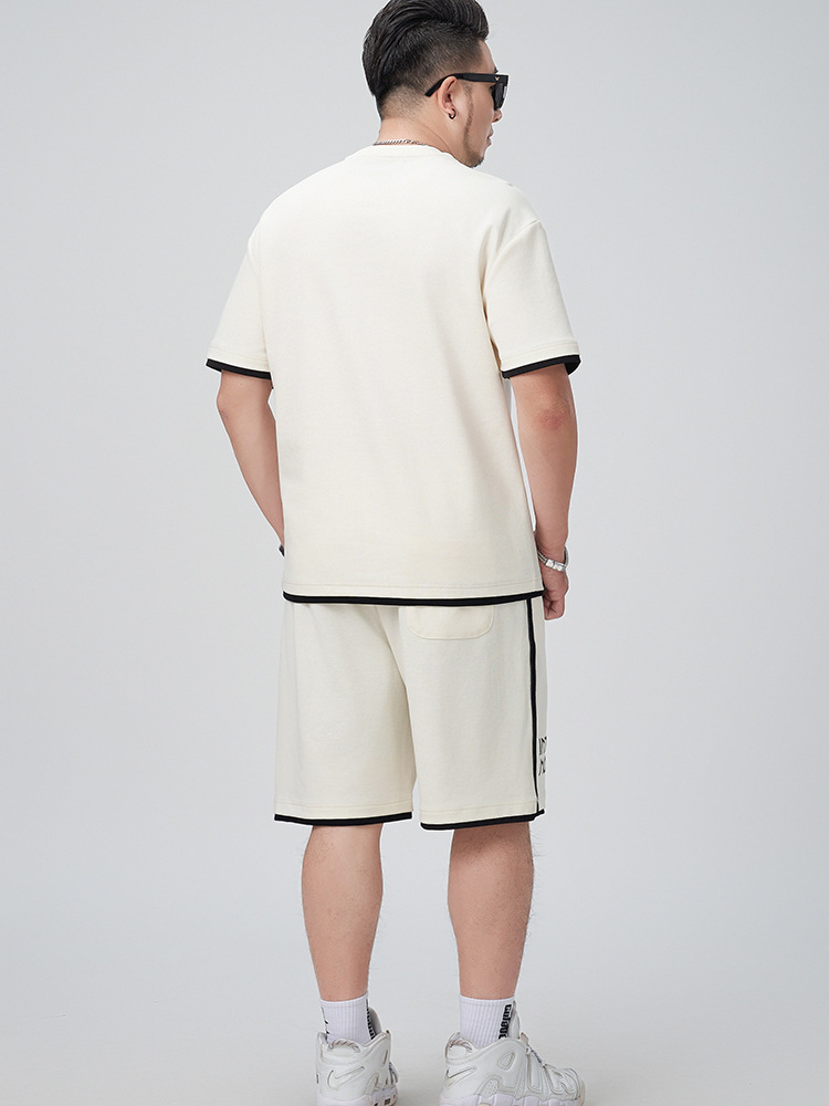 [Breaking Code] Plus Size Men's Summer Foam Printed Fake Two-Piece Loose Short-Sleeved Shorts American Casual Suit for Men