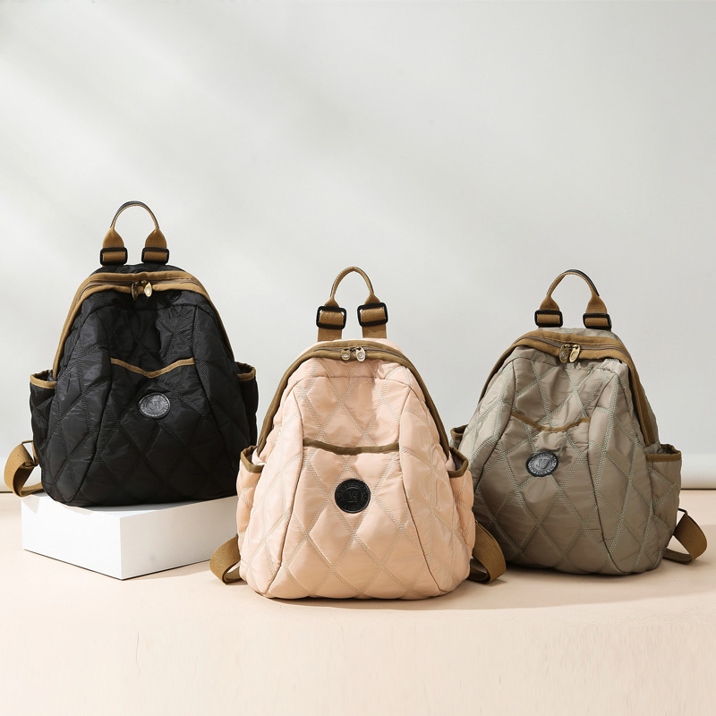 Simple and Trendy Casual Women's Backpack Autumn and Winter New Nylon Plaid Cotton Clothing Bag All-match Large Capacity Backpack