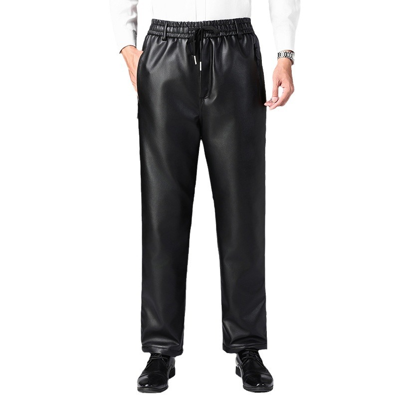 Men's Winter Fleece-Lined Thickened Waterproof Casual Pants for Delivery Riding and Driving, Warm and Loose Cotton Pants for Cold Protection