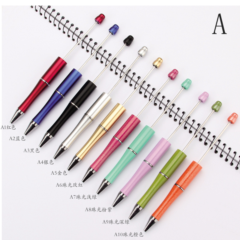 Beaded pen in stock wholesale diy creative cute grain beaded ballpoint pen UV plating beaded three color gradient beaded pen