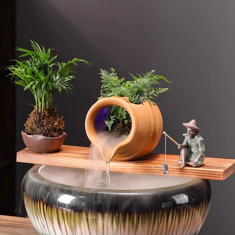 Circulating Flowing Water Clay Pot Ecological Tank Ancient Fish Farming Courtyard Landscaping Ornaments Indoor Oxygenation Filter Flowing Water Accessories
