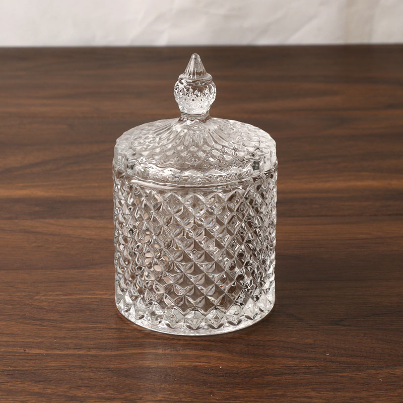 Transparent glass candy jar with lid storage jar candy bowl wedding supplies square sugar household snack dried fruit beans jar