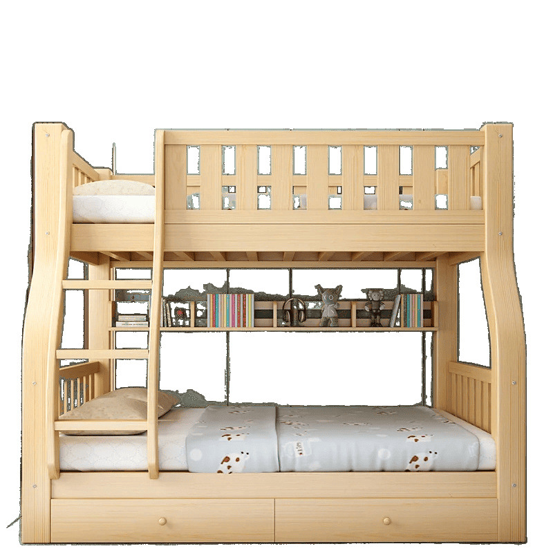 Bunk Bed Bunk Bed Full Solid Wood High and Low Bed Multi-functional Small Apartment Children Bunk Wooden Bed Mother Bed