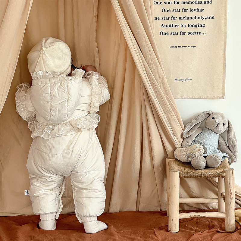 [90 New National Standard] Baby down Jumpsuit Winter Outing Romper Suit for Baby Girl Warm and Fashionable Princess Harness