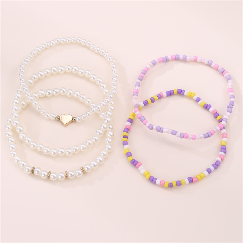 Spring New foot decoration simple cute colorful rice beads Pearl handmade beaded love pendant cross-border children's anklet