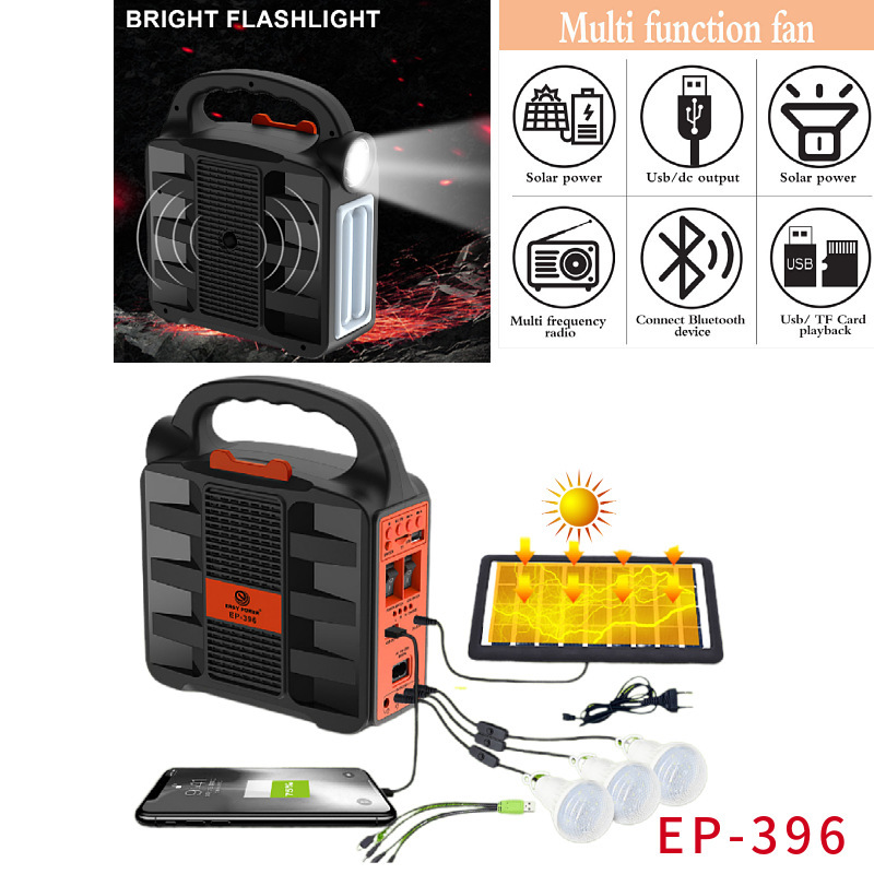 Foreign Trade Solar Power Generation Small System Flashlight Radio Tf Bluetooth Playback Small Power Supply Outdoor Emergency Power Supply