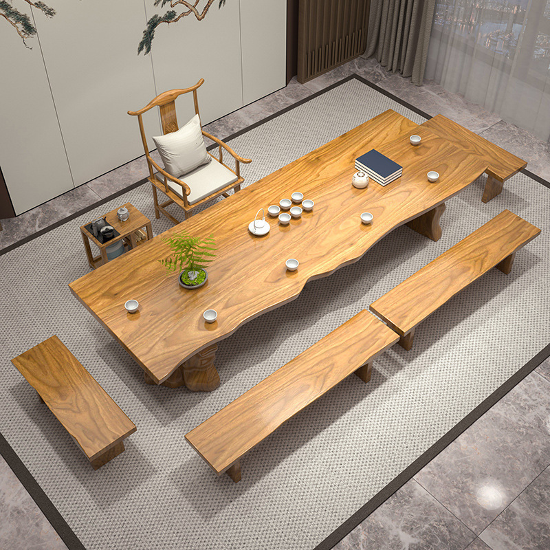 New Chinese Style Solid Wood Tea Table and Chair Combination Simple Office Home Tea Table Tea Table Tea Table Log Big Board Kung Fu Tea Table