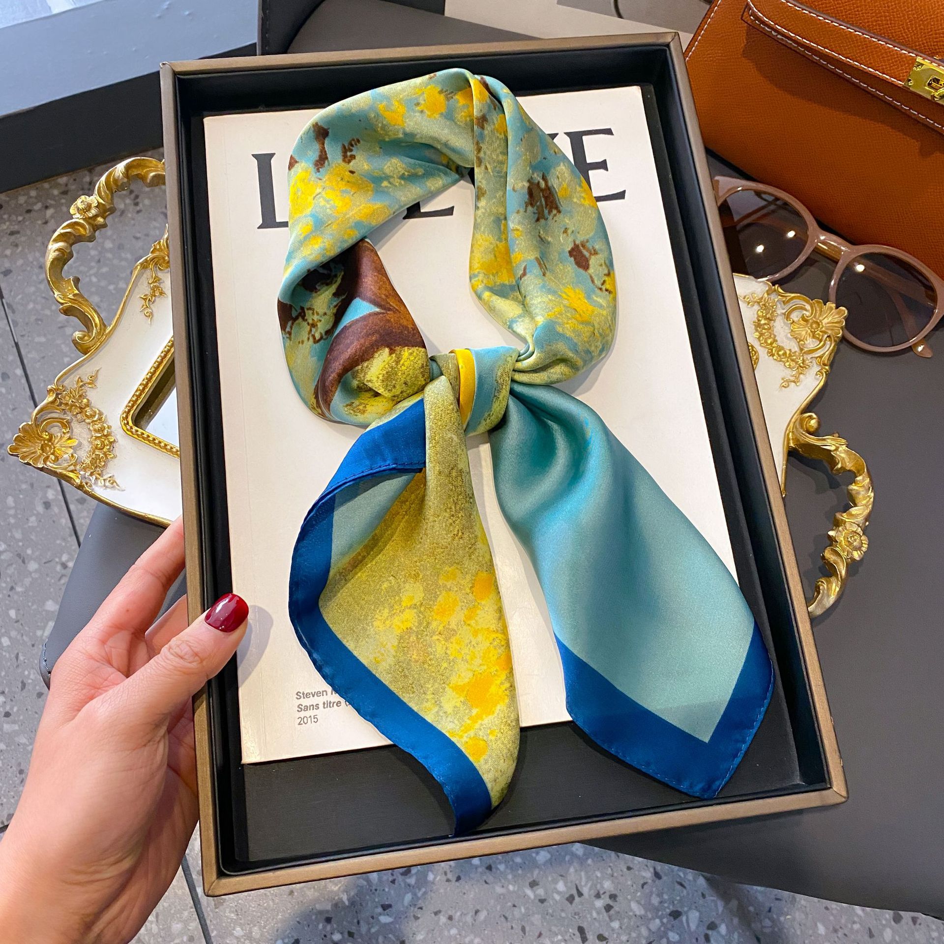Small Silk Scarf Women's All-match High-end Decorative Square Scarf Professional Small Scarf Silk-like New Korean Style Ribbon Tie Bag