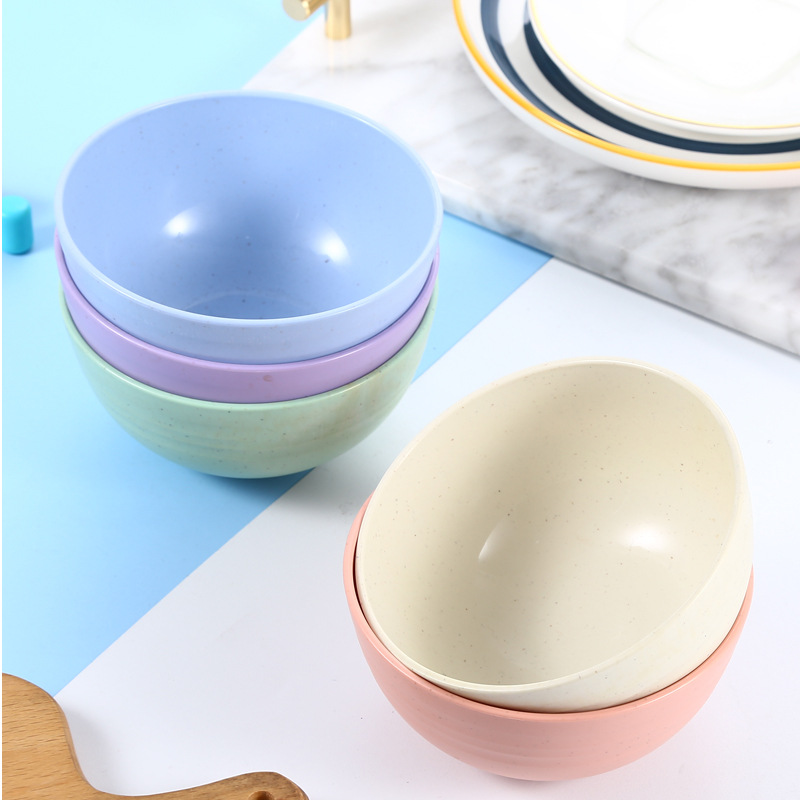 Wheat Straw Household Children's Japanese Style Red Wheat Bowl Rice Bowl Simple Nordic Plastic Solid Color Ram Nen Bowl