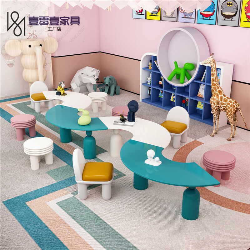 Sales Office Children's Area Table and Chair Combination Reading Round Stool Rack Air Layer Children's Paradise Entertainment Area Handmade Table and Chair New Product