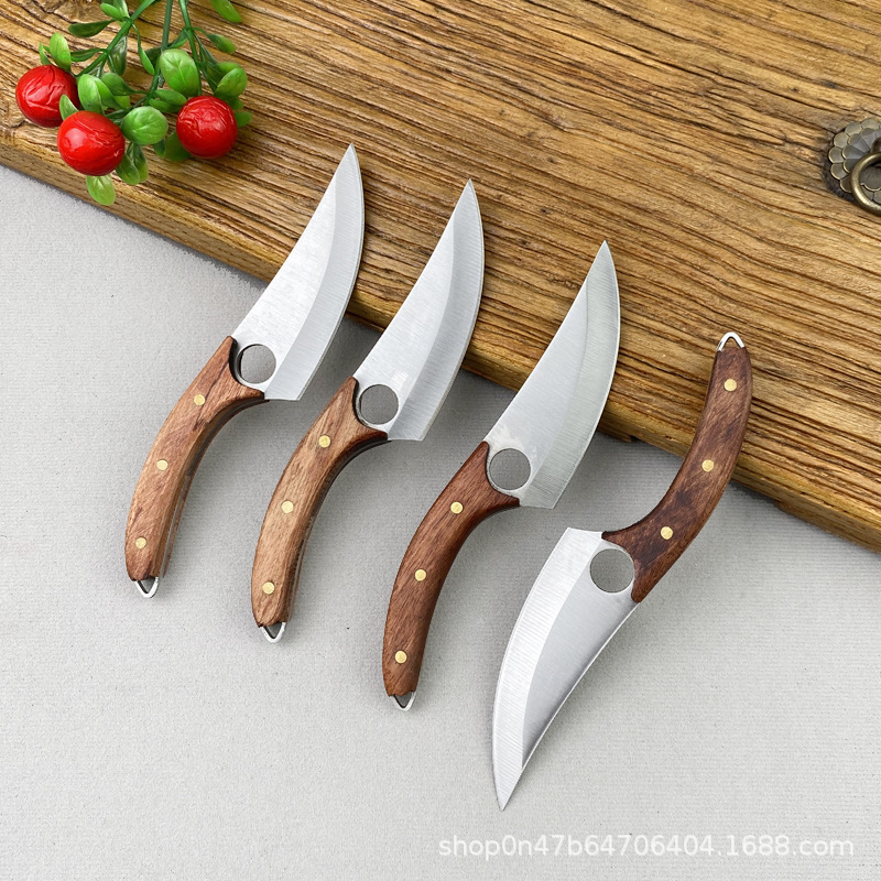 Small hand meat knife bone-picking knife stainless steel wooden handle stainless steel outdoor meat knife cutting knife express unpacking knife