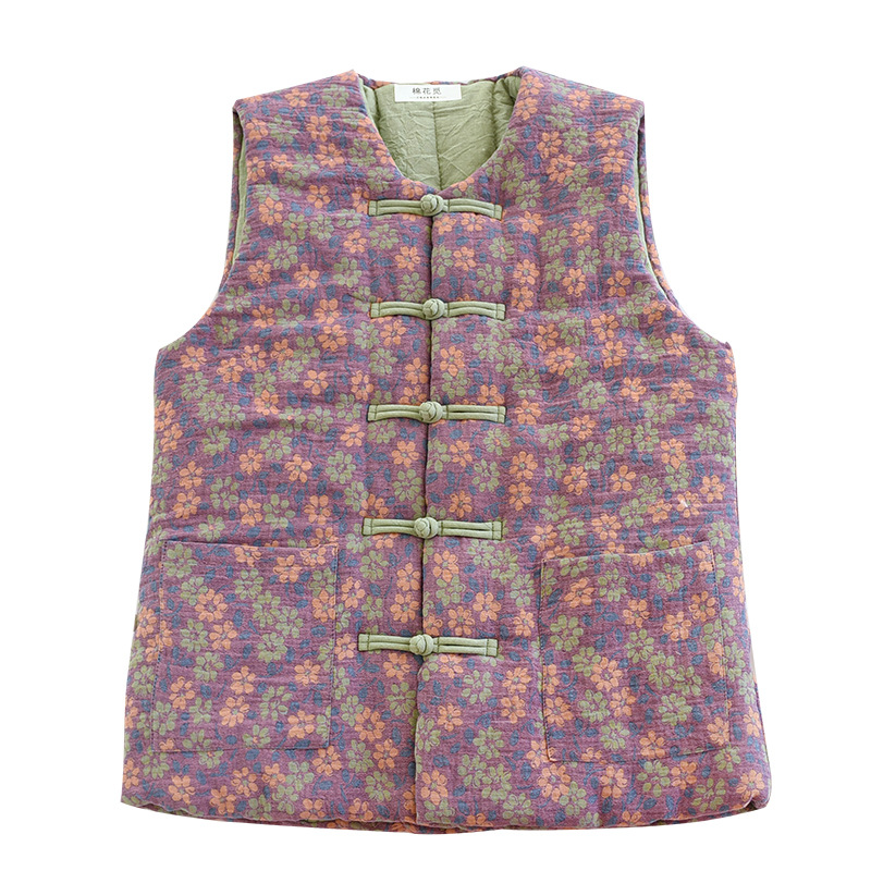 Spring Women's Pure Cotton Vest Handmade Warm Waistcoat New Chinese Style Buckle Warm Vest Sleeveless Vest