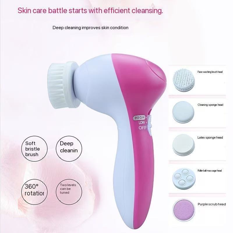 Cross-Border Electric Five-In-One Facial Cleansing Instrument, Facial Brush, Multi-Functional Rotating Beauty Instrument, Pore Cleaner, Facial Machine