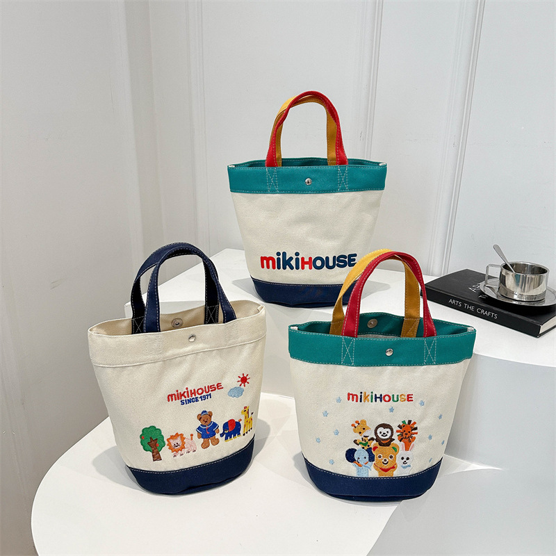 New Miki Style Cartoon Bag Sneak Bag Canvas Portable Lightweight Small Large Capacity Mother and Baby Bag Outgoing Backpack
