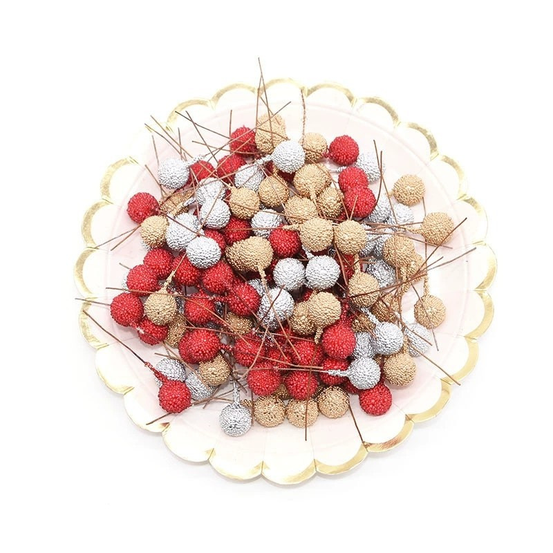 Christmas Red Foam Berries Gold Beads Silver Beads Christmas Garland Pine Needle Material Gift Box Decoration Small Red Fruit Fortune Fruit