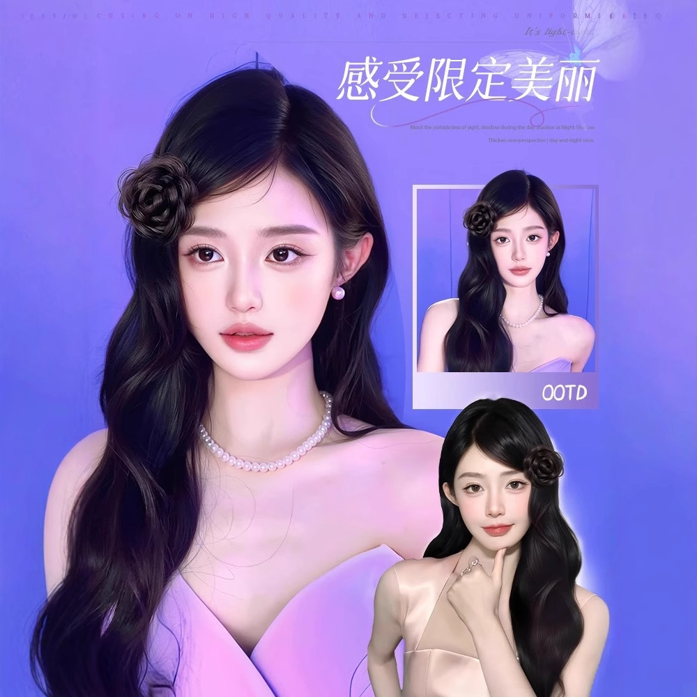 Tiktok-Style Wig Hair Tie Handmade Flower Hairpin Atmospheric Hair Accessory Camellia Side Bun Hair Ornament