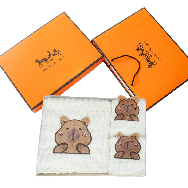 Coral fleece bath towel gift box set kapibala dry hair hat towel gift box wedding gift companion gift wholesale